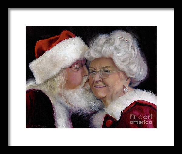 Santa Kissing Mrs. Clause Painting Framed Print featuring the painting The Christmas Kiss by Terri Meyer