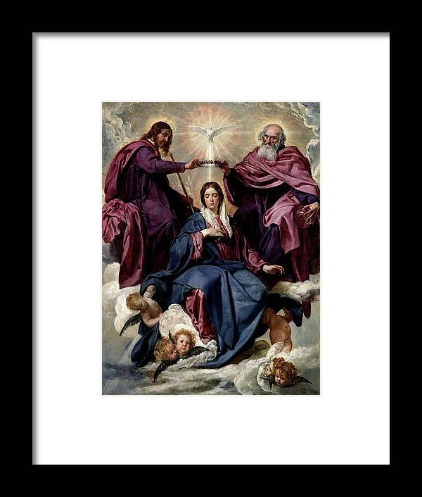 Diego Velazquez Framed Print featuring the painting 'The Coronation of the Virgin', ca. 1635, Spanish School, ... by Diego Velazquez -1599-1660-