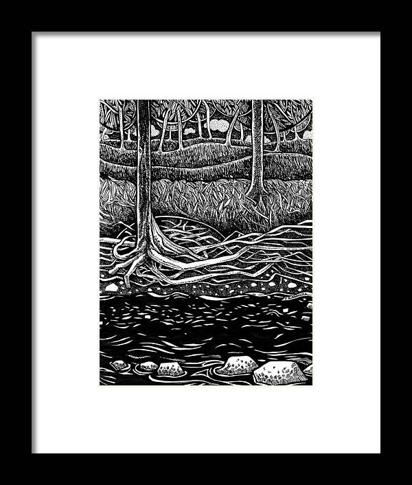 Drawing Framed Print featuring the drawing The course of waters by Enrique Zaldivar