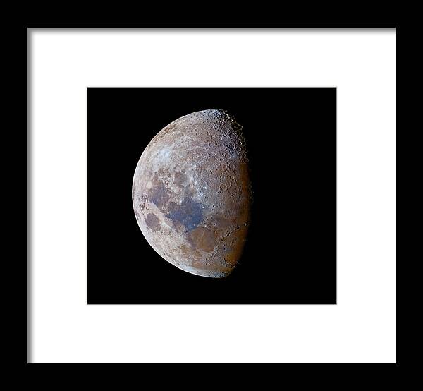 Black Background Framed Print featuring the photograph The Crescent Moon Past First Quarter In by Luis Argerich/stocktrek Images