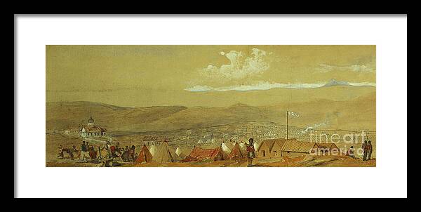 Cavalry Framed Print featuring the painting The Crimea: Panoramic View Of Sebastopol Showing The Military Encampments And The Harbour; And A Panoramic View Of Inkerman Showing A Military Encampment And Cavalry At Dawn by William 'crimea' Simpson