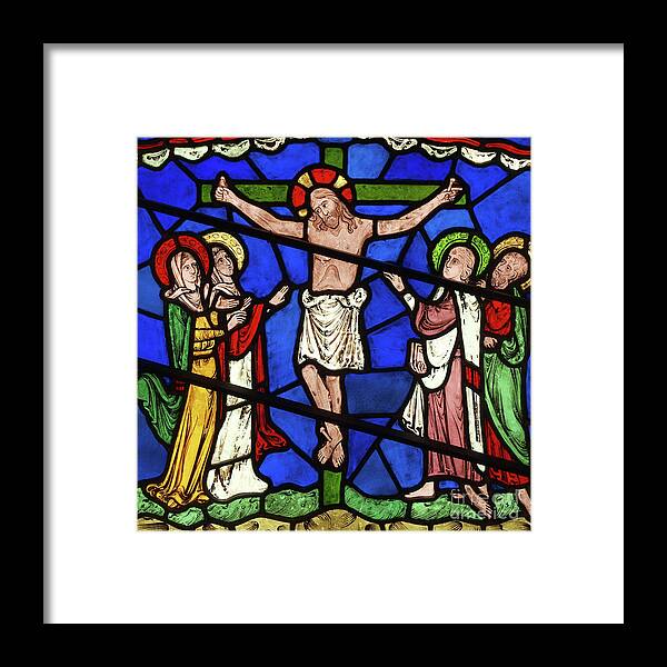 Stained Glass Framed Print featuring the glass art The Crucifixion, 1853 by English School