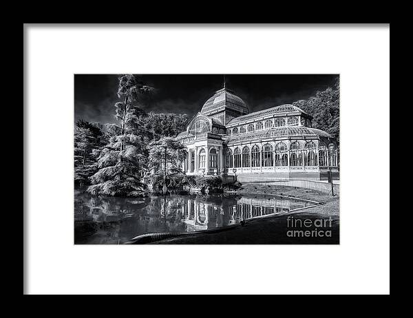 Palacio De Cristal Framed Print featuring the photograph The Crystal Palace, Retiro Park, Madrid - Monochrome by Philip Preston