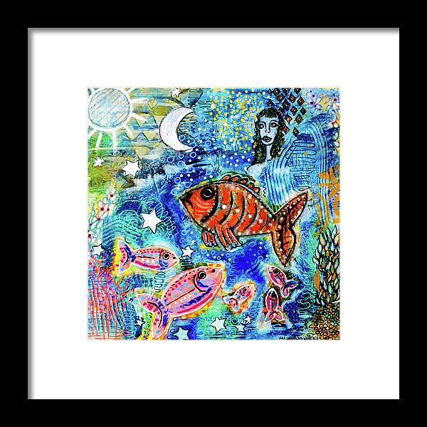 Star Framed Print featuring the mixed media The Day the Stars fell into the Ocean by Mimulux Patricia No