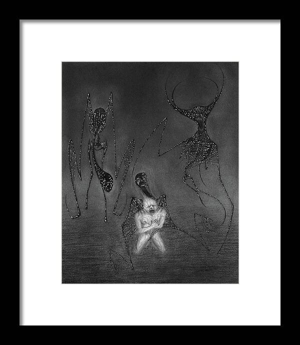 Horror Framed Print featuring the drawing The Demons Will Know... - Artwork by Ryan Nieves