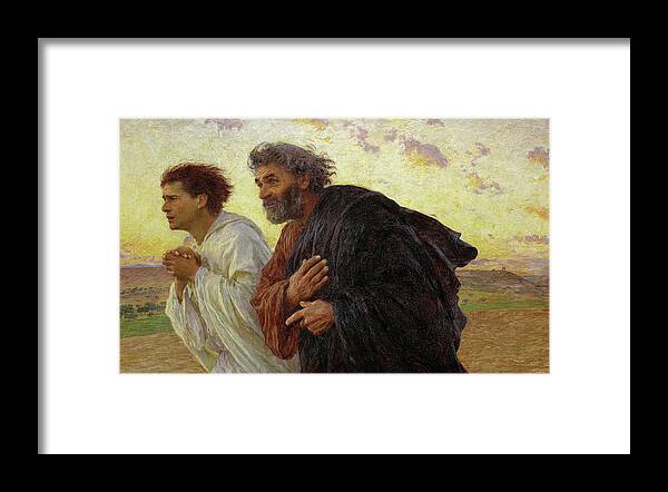 Eugene Burnand Framed Print featuring the painting The Disciples Peter and John running to the tomb on the morning of the Resurrection, 1898 by Eugene Burnand
