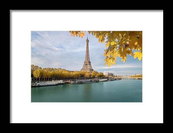 Scenic Framed Print featuring the photograph The Eiffel Tower From The River Seine by Prasit Rodphan
