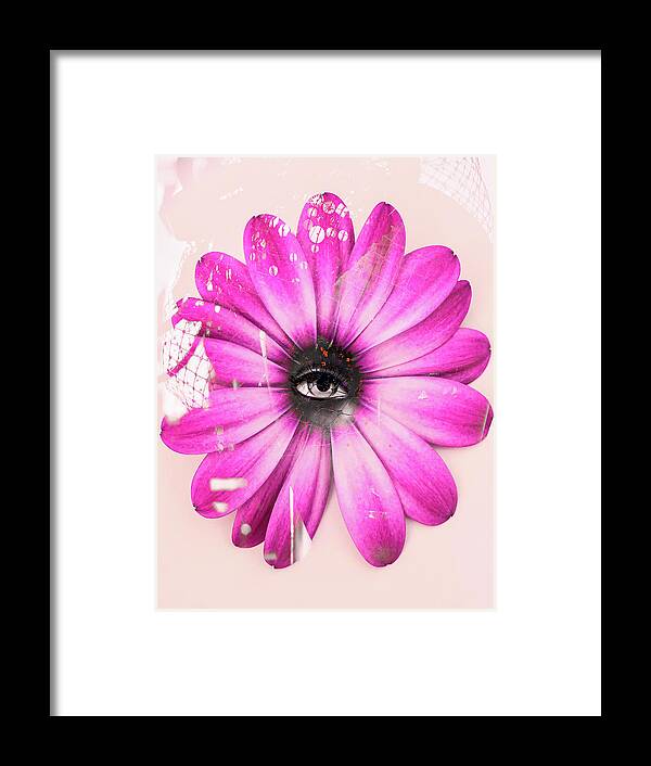 Woman Framed Print featuring the digital art The eye and the flower by Gabi Hampe