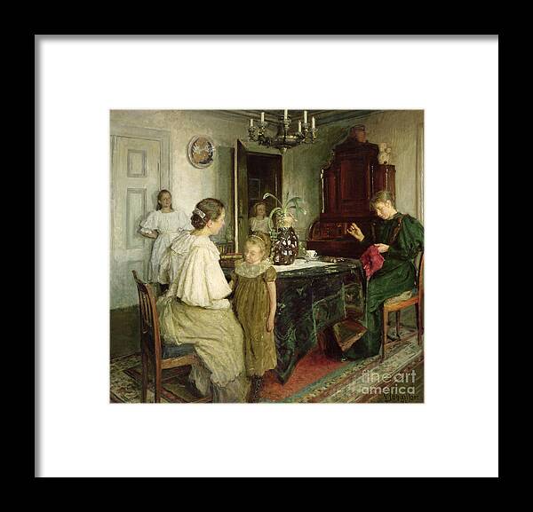 Interior Framed Print featuring the painting The Family Of The Artist, 1895 by Viggo Johansen