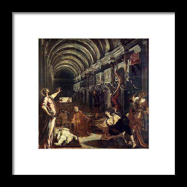 San Marcos Framed Print featuring the painting The Finding of the Body of Saint Mark. Oil on canvas. 369x 400 cm, 1562-1566. SAN MARCOS. by Tintoretto -1518-1594-