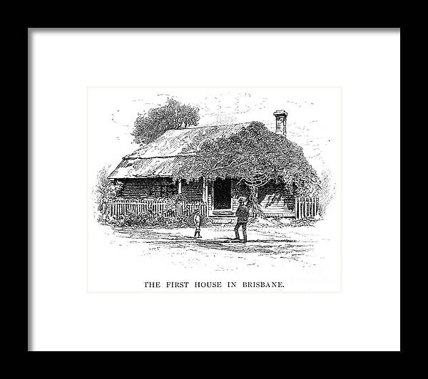 Engraving Framed Print featuring the drawing The First House In Brisbane, Australia by Print Collector
