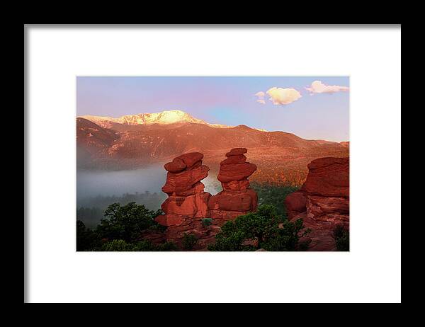 Tranquility Framed Print featuring the photograph The Fog Rolls In At Garden Of The Gods by Ronda Kimbrow Photography