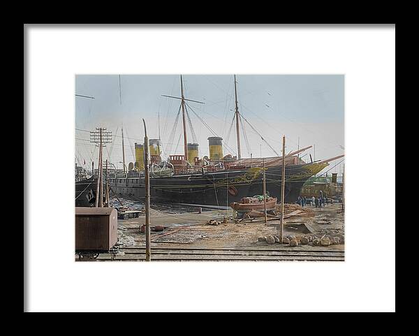 Colorized Framed Print featuring the painting The former Russian Imperial Yachts Polar Star and Standart in Helsinki 1918 colorized by Ahmet by Celestial Images