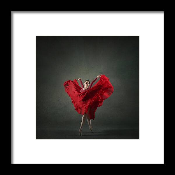 Woman In Red Framed Print featuring the photograph The Girl & Dance by Moein Hashemi Nasab