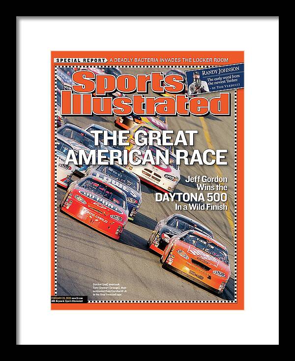 Magazine Cover Framed Print featuring the photograph The Great American Race Jeff Gordon Wins The Daytona 500 In Sports Illustrated Cover by Sports Illustrated