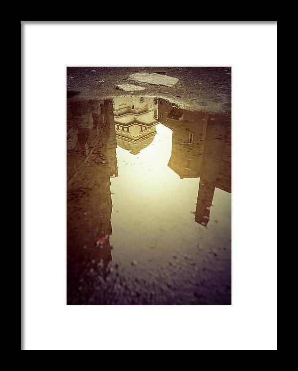 Roman Framed Print featuring the photograph The Great Synagogue Of Rome Mirrored In by Piola666
