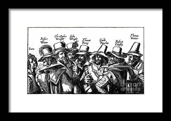 Conspiracy Framed Print featuring the drawing The Gunpowder Plotters, Early 17th by Print Collector