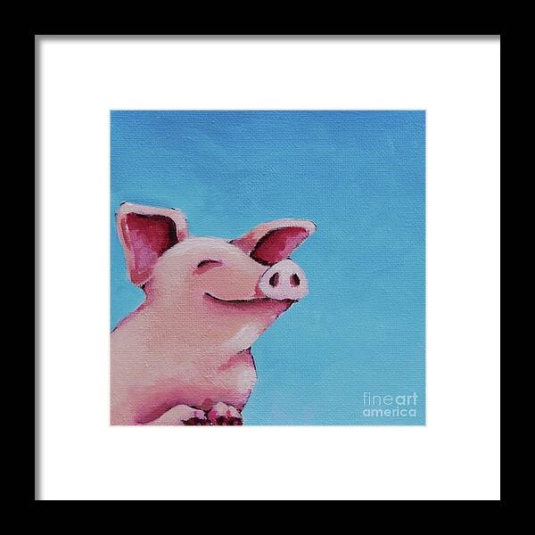 Pig Framed Print featuring the painting The happiest Pig by Lucia Stewart