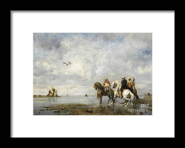 Oil Painting Framed Print featuring the drawing The Heron Hunt. Artist Fromentin by Heritage Images