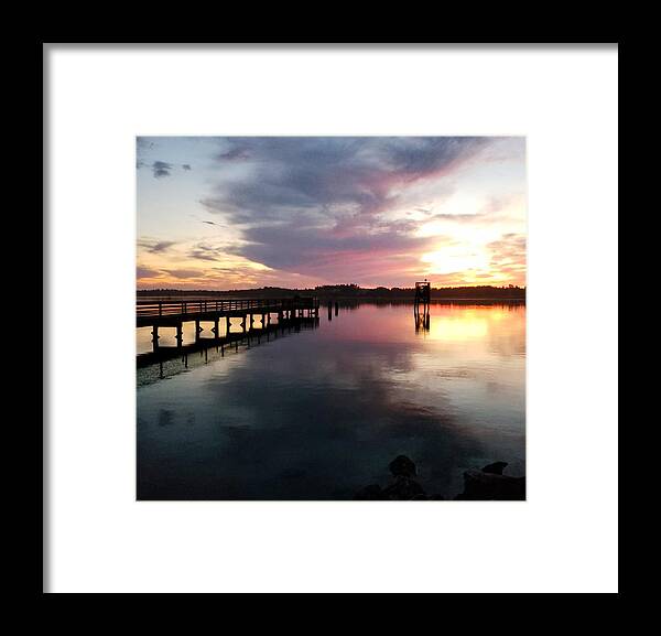 Coos Bay Framed Print featuring the photograph The Hollering Place Pier at Sunset by Suzy Piatt