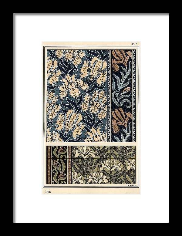 1841-1917 Framed Print featuring the drawing The iris in patterns for fabrics and tiles. by Album