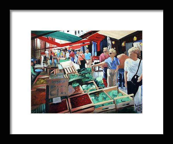 The Italian Fruit Market Framed Print featuring the painting The Italian Fruit Market by Anthony Falbo