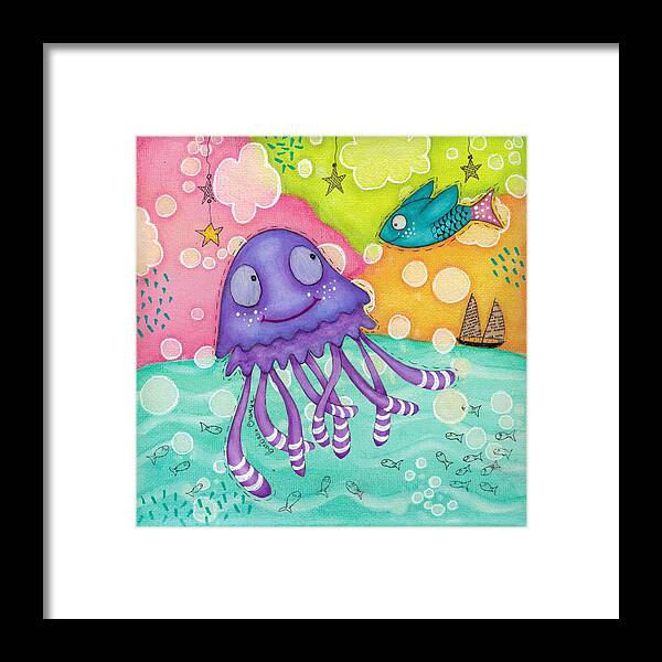 Jellyfish Framed Print featuring the mixed media The Jellyfish by Barbara Orenya