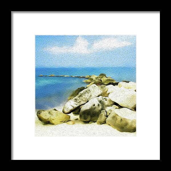 Grand Cayman Framed Print featuring the digital art The Jetty at Seven Mile Beach, Grand Cayman - Square by Kenneth Montgomery