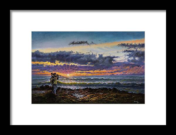 Bob Ross Style Framed Print featuring the painting The Landscape Photographer by Chris Steele