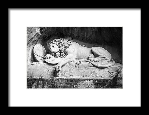 Europe Framed Print featuring the photograph The Lion of Lucerne by Mary Lee Dereske