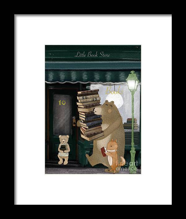 Nursery Art Framed Print featuring the painting The Little Book Store by Bri Buckley