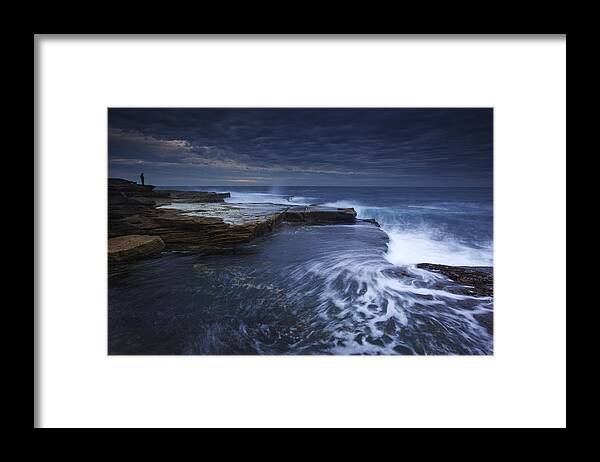 Ocean Framed Print featuring the photograph The Lone Man by Yan Zhang