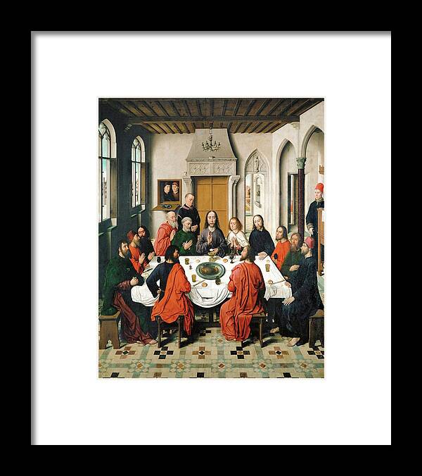 Dieric Bouts Framed Print featuring the painting The Lord's Supper. Oil on canvas -1468- 150 x 180 cm. by Dieric Bouts -1415-1475-
