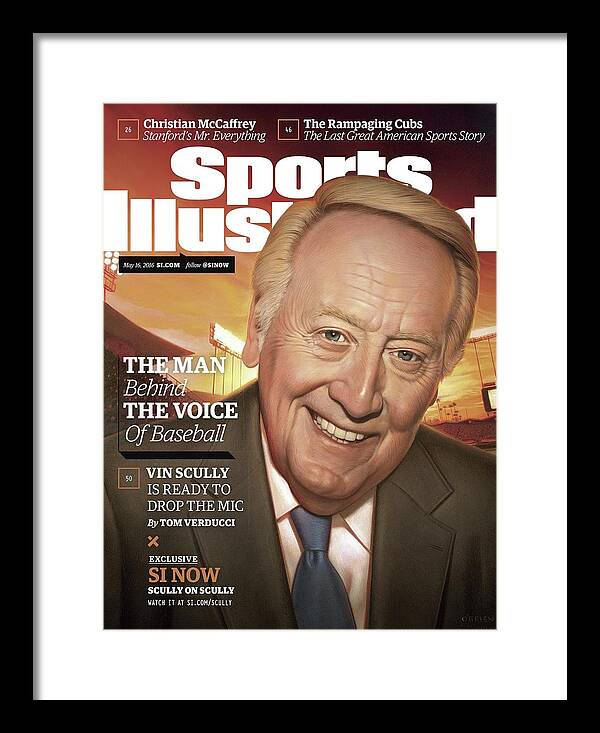 Magazine Cover Framed Print featuring the photograph The Man Behind The Voice Of Baseball Sports Illustrated Cover by Sports Illustrated