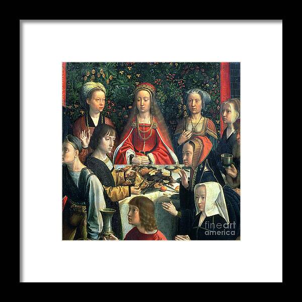 Miracle Framed Print featuring the painting The Marriage At Cana, Detail Of The Bride And Surrounding Guests by Gerard David