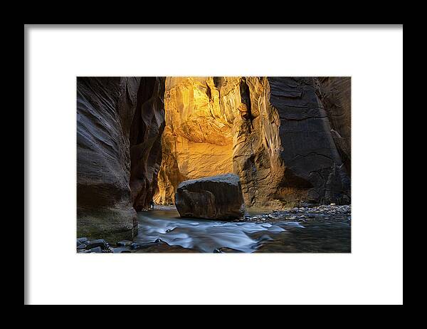 Red
Mood
Outdoors
Travel
Beauty In Nature
Cliff
Rock
Extreme Terrain
Hill
Mountain Range
Rock Formation
Boulder
Zion
River
Sand
Water
Orange
Sun
Flow
Hiking Framed Print featuring the photograph The Narrows by Bjoern Alicke