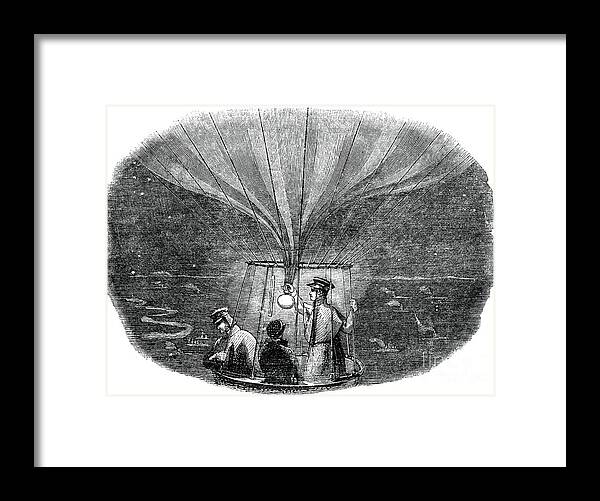 Engraving Framed Print featuring the drawing The Nassau Balloon Passing Over Liege by Print Collector