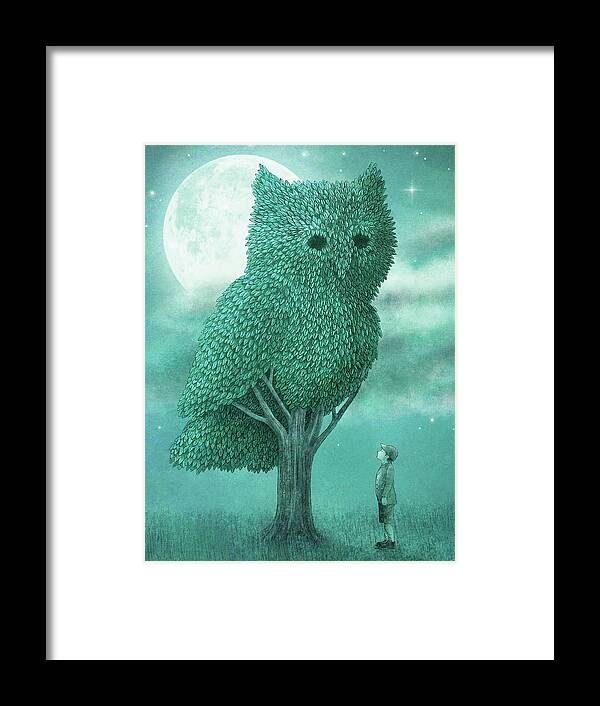 Owl Framed Print featuring the drawing The Night Gardener by Eric Fan