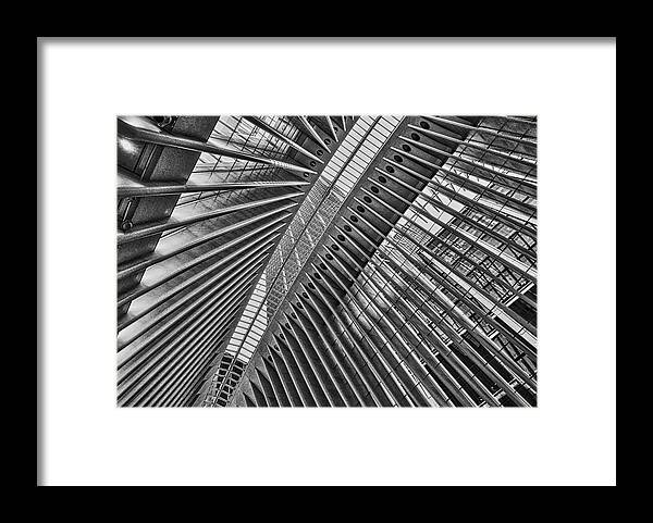 Black And White Photo Of Ceiling The Oculus At World Trade Center Framed Print featuring the photograph The Oculus by Joan Reese