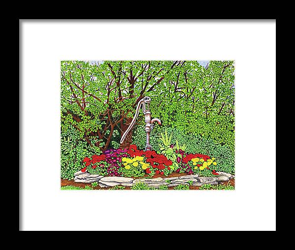 The Old Rusty Pump Framed Print featuring the painting The Old Rusty Pump by Thelma Winter