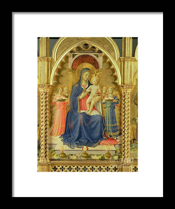 Art Framed Print featuring the painting The Perugia Altarpiece, Central Panel Depicting The Madonna And Child Enthroned With Four Angels, 1437 by Fra Angelico