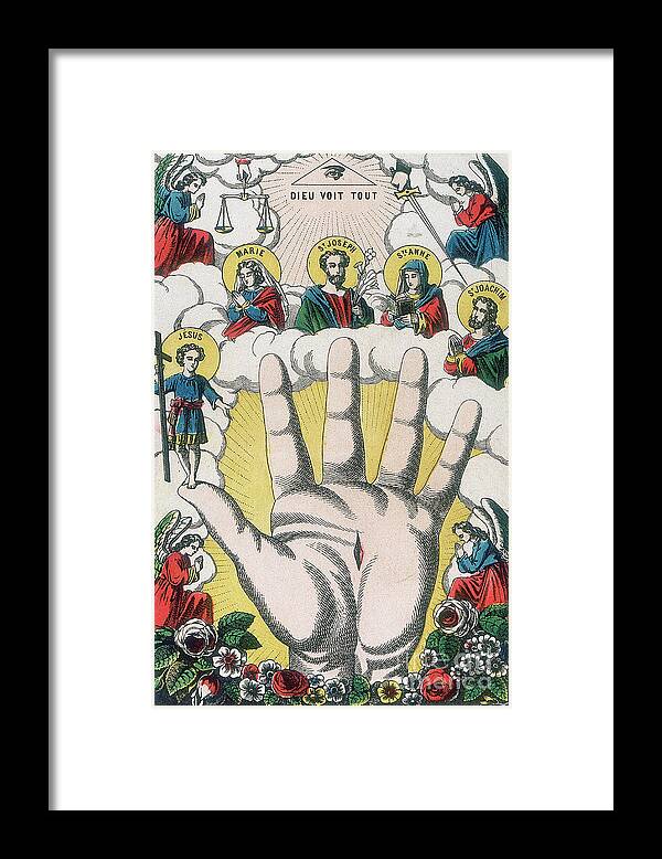 Three Quarter Length Framed Print featuring the drawing The Powerful Hand, 19th Century. Artist by Print Collector