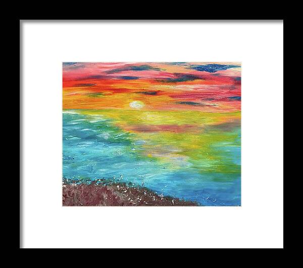 Rainbow Framed Print featuring the painting The Rainbow Sunset by Susan Grunin