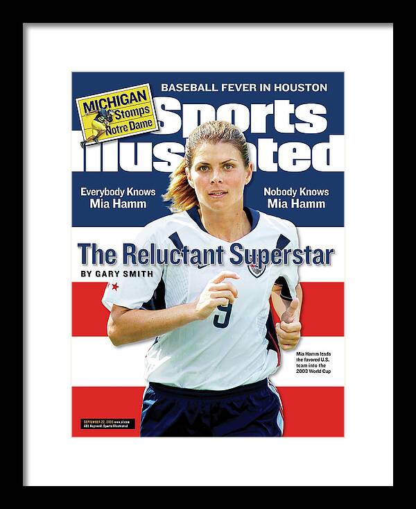 Magazine Cover Framed Print featuring the photograph The Reluctant Superstar Everybody Knows Mia Hamm, Nobody Sports Illustrated Cover by Sports Illustrated