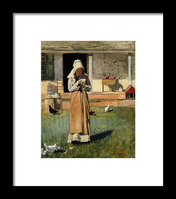 The Sick Chicken Framed Print featuring the painting The Sick Chicken by Winslow Homer 1874 by Movie Poster Prints