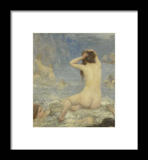 Canvas Framed Print featuring the painting The Sirens. by John Macallan Swan -1847-1910-