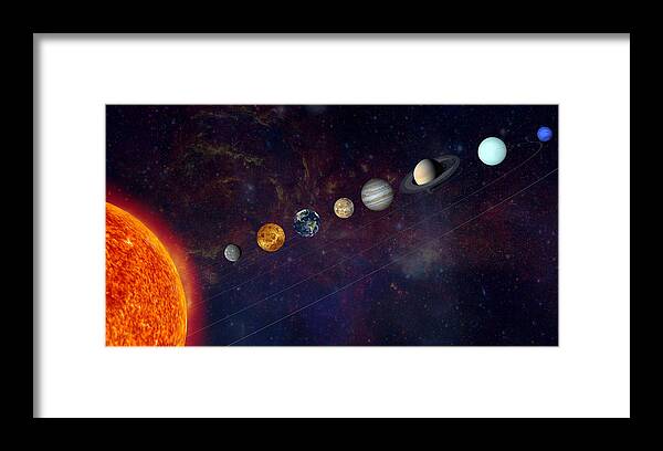 Astrophysics Framed Print featuring the photograph The Solar System In A Line by Alxpin