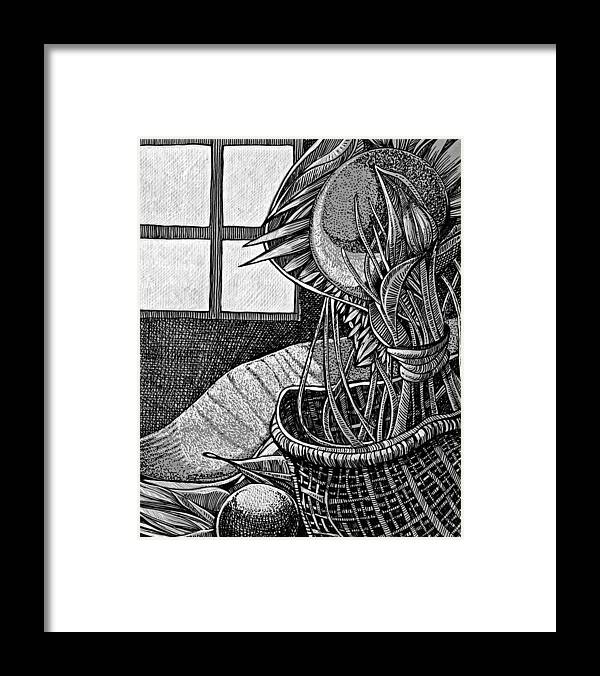 Pen And Ink Sketches Framed Print featuring the drawing The splendor of a brief moment in the window by Enrique Zaldivar