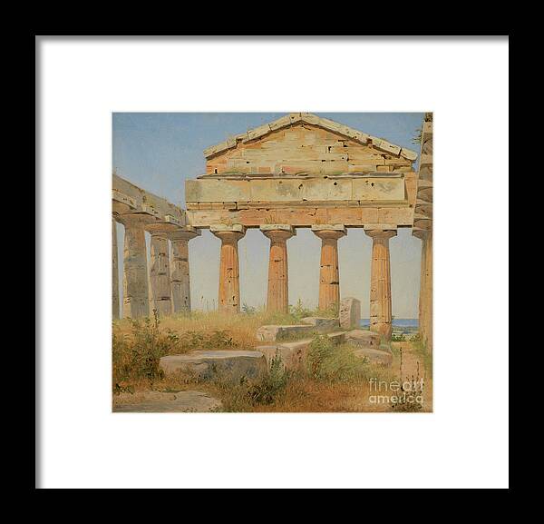 Temple Framed Print featuring the painting The Temple of Athena in Paestum, 1838 by Constantin Hansen