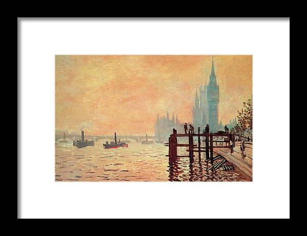 Sunset Framed Print featuring the painting The Thames and Westminster by Claude Monet